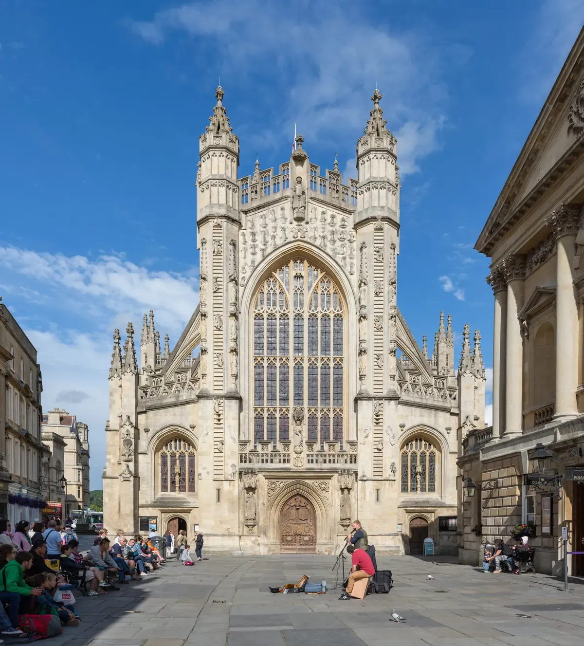 West front of Bath Abbey on a day trip from London to Bath by train