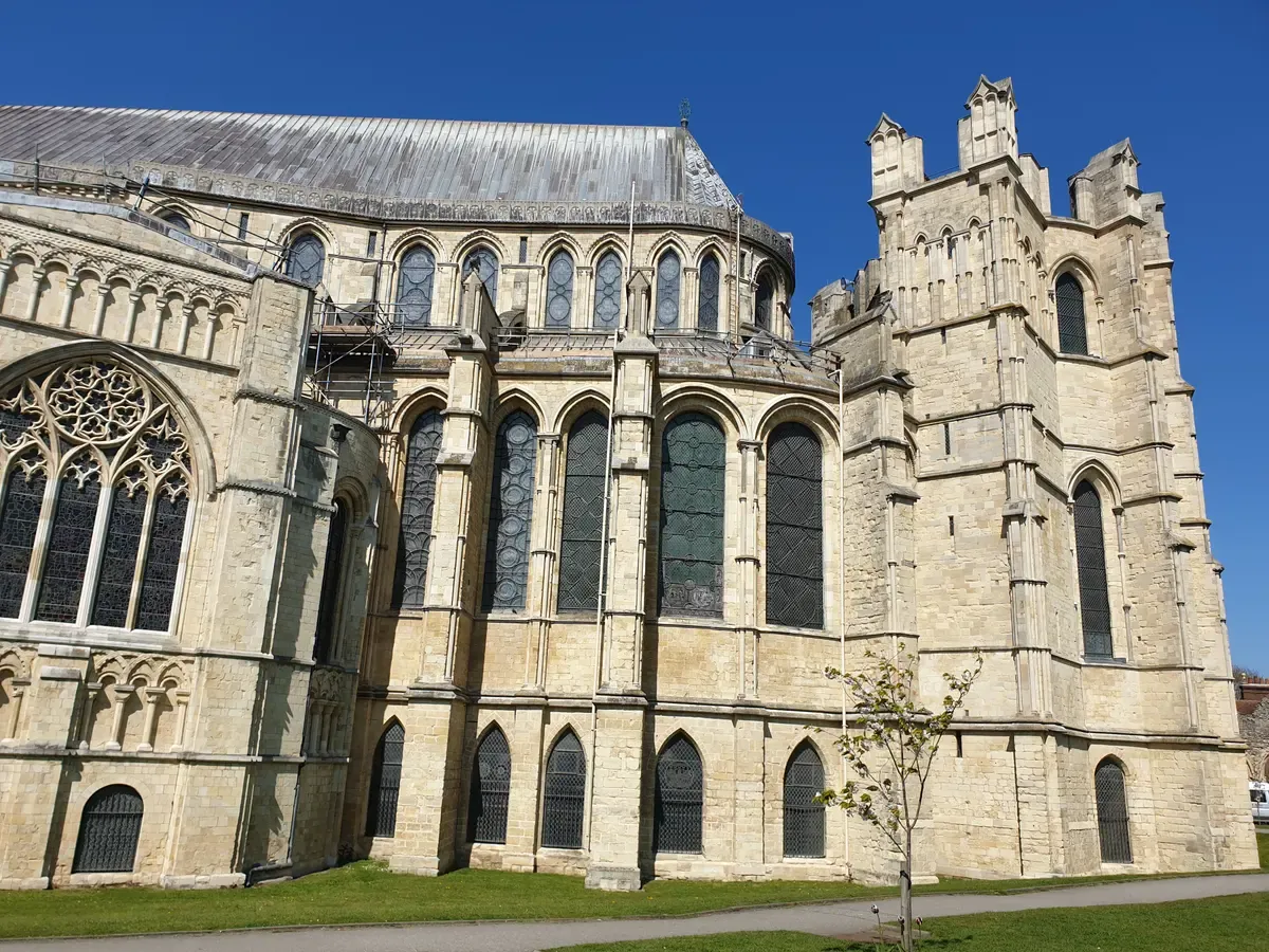 East end of Canterbury Cathedral in the precincts on a Canterbury, Dover and Leeds Castle day trip from London