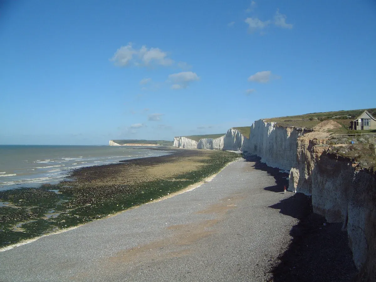 The Seven Sisters chalk cliffs above the beach at Birling Gap on a day trip from London